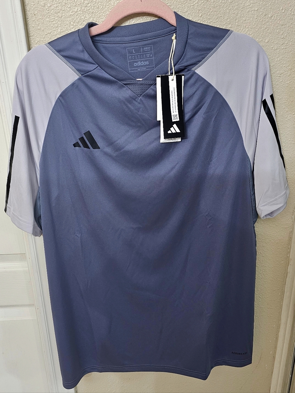 adidas Men’s Short-Sleeve Athletic Jersey — Slate Blue & Light Gray